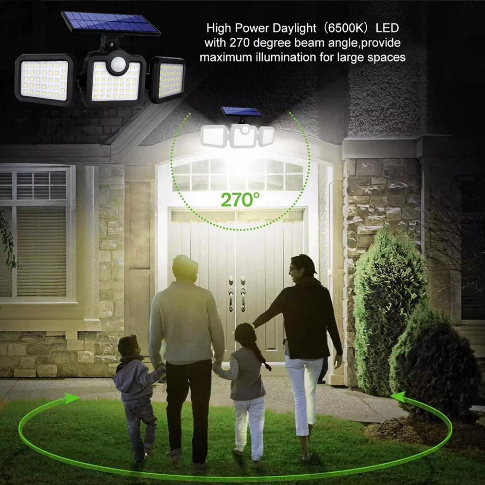 Lampada LED con sensore di movimento impermeabile per esterni PIR con 3 modalità di illuminazione Lampada da parete solare da giardino alimentata a batteria